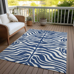 HomeRoots 5' Navy Blue and Ivory Animal Print Area Rug - Stylish, Durable, Washable for Indoor and Outdoor Use 8' X 10' 600633