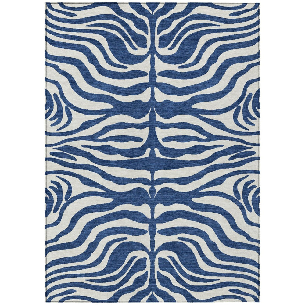 HomeRoots 9' X 12' Navy Blue & Ivory Animal Print Rug - Washable, Durable, Stylish for Indoor & Outdoor Use! 600634
