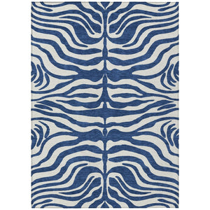 HomeRoots 5' Navy Blue and Ivory Animal Print Area Rug - Stylish, Durable, Washable for Indoor and Outdoor Use 10' X 14' 600635