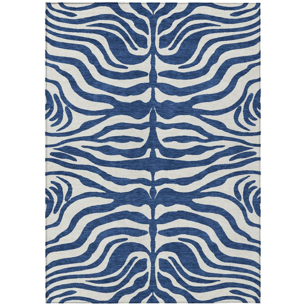 HomeRoots 5' Navy Blue and Ivory Animal Print Area Rug - Stylish, Durable, Washable for Indoor and Outdoor Use 10' X 14' 600635