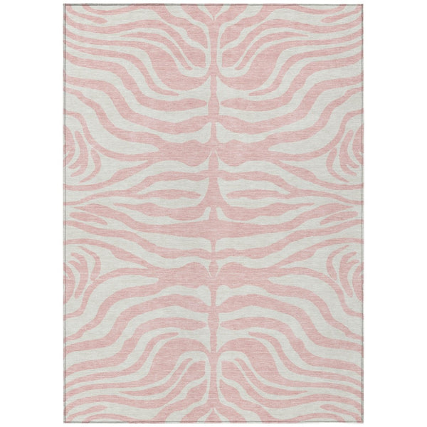 HomeRoots 5' Stylish Pink and Gray Animal Print Washable Area Rug for Indoor and Outdoor High Traffic Use 5' X 8' 600637