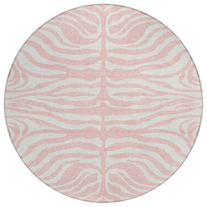 HomeRoots 5' Stylish Pink and Gray Animal Print Washable Area Rug for Indoor and Outdoor High Traffic Use 8' Round 600638