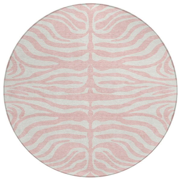 HomeRoots 5' Stylish Pink and Gray Animal Print Washable Area Rug for Indoor and Outdoor High Traffic Use 8' Round 600638