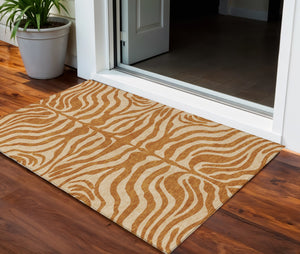 Homeroots 3' Artichoke Green And Ivory Animal Print Washable Area Rug For Indoor Or Outdoor Use, Durable Style 3' X 5' Polyester 600642