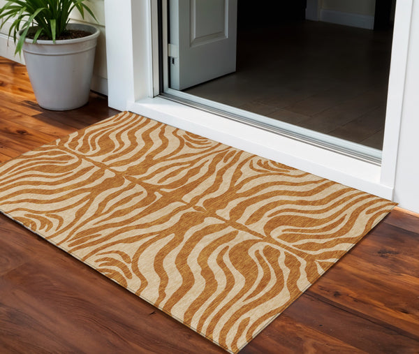 Homeroots 3' Artichoke Green And Ivory Animal Print Washable Area Rug For Indoor Or Outdoor Use, Durable Style 3' X 5' Polyester 600642