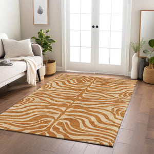 Homeroots 3' Artichoke Green And Ivory Animal Print Washable Area Rug For Indoor Or Outdoor Use, Durable Style 3' X 5' Polyester 600642