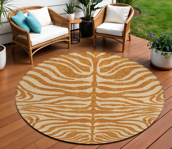 Homeroots 3' Artichoke Green And Ivory Animal Print Washable Area Rug For Indoor Or Outdoor Use, Durable Style 8' Round Polyester 600644
