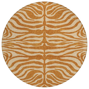 HomeRoots 5' Copper and Tan Animal Print Area Rug - Stylish, Washable Design for Indoor and Outdoor Spaces 8' Round 600644