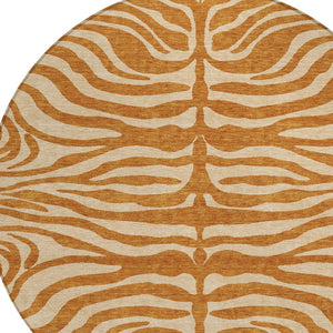 Homeroots 3' Artichoke Green And Ivory Animal Print Washable Area Rug For Indoor Or Outdoor Use, Durable Style 8' Round Polyester 600644