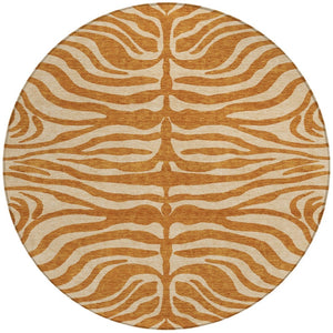 Homeroots 3' Artichoke Green And Ivory Animal Print Washable Area Rug For Indoor Or Outdoor Use, Durable Style 8' Round Polyester 600644