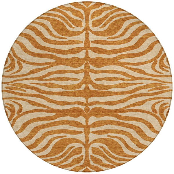 Homeroots 3' Artichoke Green And Ivory Animal Print Washable Area Rug For Indoor Or Outdoor Use, Durable Style 8' Round Polyester 600644