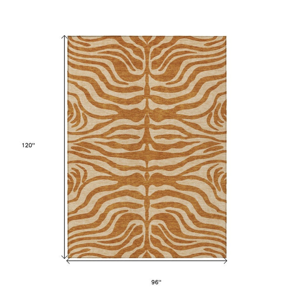 HomeRoots 5' Copper and Tan Animal Print Area Rug - Stylish, Washable Design for Indoor and Outdoor Spaces 8' X 10' 600645