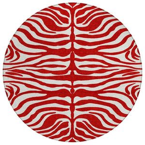 HomeRoots 5' Bold Red and Ivory Animal Print Area Rug - Stylish, Washable, Durable Decor for Indoor/Outdoor Use 8' Round 600650