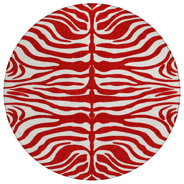 HomeRoots 5' Bold Red and Ivory Animal Print Area Rug - Stylish, Washable, Durable Decor for Indoor/Outdoor Use 8' Round 600650