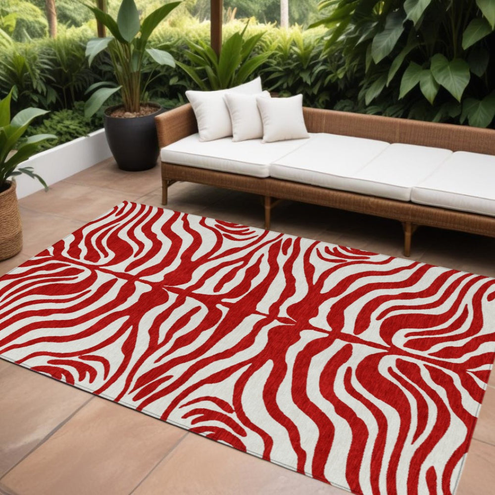 HomeRoots 5' Bold Red and Ivory Animal Print Area Rug - Stylish, Washable, Durable Decor for Indoor/Outdoor Use 8' X 10' 600651