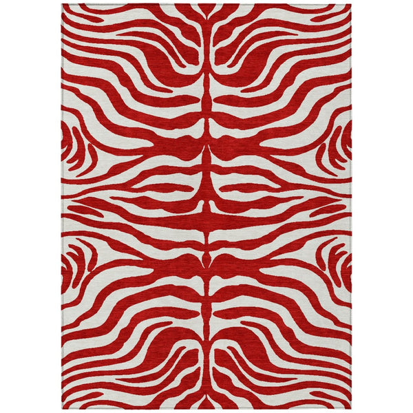 HomeRoots 5' Bold Red and Ivory Animal Print Area Rug - Stylish, Washable, Durable Decor for Indoor/Outdoor Use 8' X 10' 600651