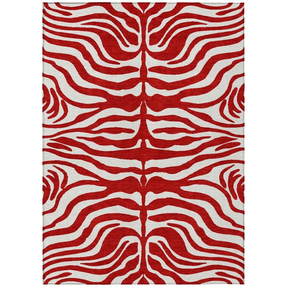 HomeRoots 9' X 12' Red and Ivory Washable Animal Print Area Rug – Durable, Stylish, Indoor/Outdoor Versatility! 600652