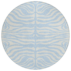 HomeRoots 5' Stylish Sky Blue and Ivory Animal Print Rug - Durable, Washable, Indoor-Outdoor Versatility 8' Round 600656
