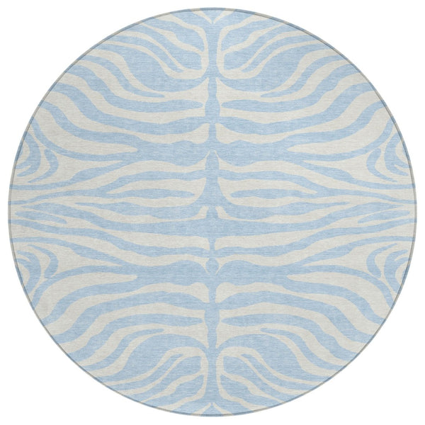 HomeRoots 5' Stylish Sky Blue and Ivory Animal Print Rug - Durable, Washable, Indoor-Outdoor Versatility 8' Round 600656