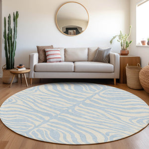 Homeroots 3' Artichoke Green And Ivory Animal Print Washable Area Rug For Indoor Or Outdoor Use, Durable Style 8' Round Polyester 600656
