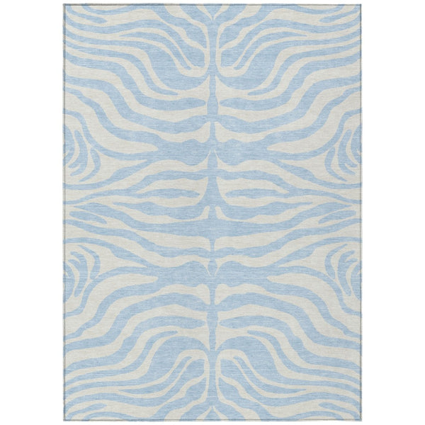 HomeRoots 5' Stylish Sky Blue and Ivory Animal Print Rug - Durable, Washable, Indoor-Outdoor Versatility 8' X 10' 600657