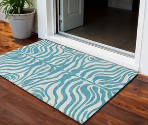 Homeroots 3' Artichoke Green And Ivory Animal Print Washable Area Rug For Indoor Or Outdoor Use, Durable Style 3' X 5' Polyester 600660