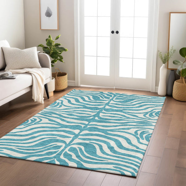 Homeroots 3' Artichoke Green And Ivory Animal Print Washable Area Rug For Indoor Or Outdoor Use, Durable Style 3' X 5' Polyester 600660