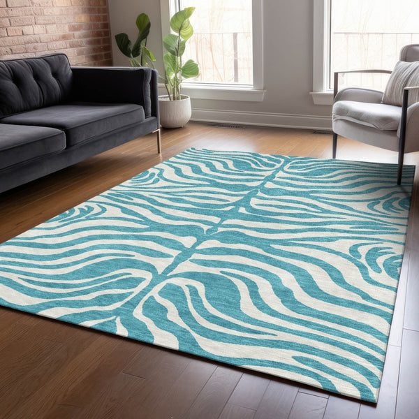 Homeroots 3' Artichoke Green And Ivory Animal Print Washable Area Rug For Indoor Or Outdoor Use, Durable Style 5' X 8' Polyester 600661