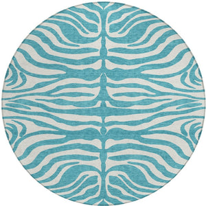 Homeroots 3' Artichoke Green And Ivory Animal Print Washable Area Rug For Indoor Or Outdoor Use, Durable Style 8' Round Polyester 600662