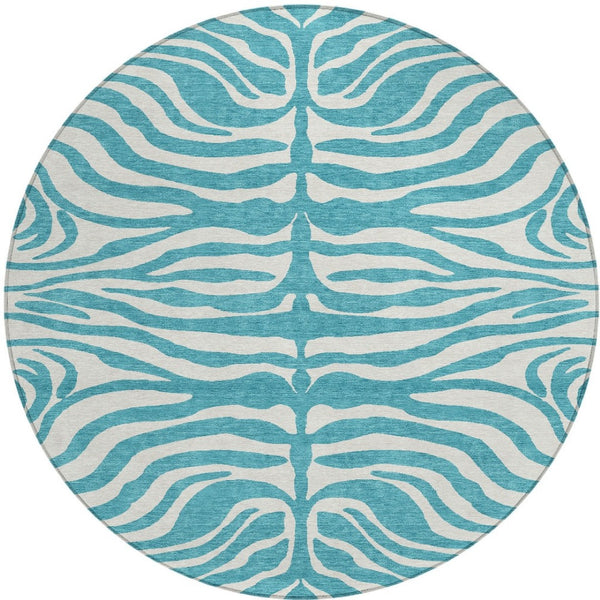 Homeroots 3' Artichoke Green And Ivory Animal Print Washable Area Rug For Indoor Or Outdoor Use, Durable Style 8' Round Polyester 600662