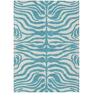 HomeRoots 5' Teal Blue & Ivory Animal Print Area Rug - Stylish, Washable, Indoor/Outdoor, Durable & Versatile 8' X 10' 600663