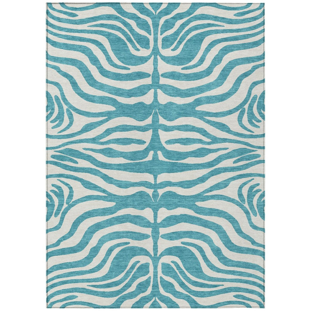 HomeRoots 5' Teal Blue & Ivory Animal Print Area Rug - Stylish, Washable, Indoor/Outdoor, Durable & Versatile 10' X 14' 600665
