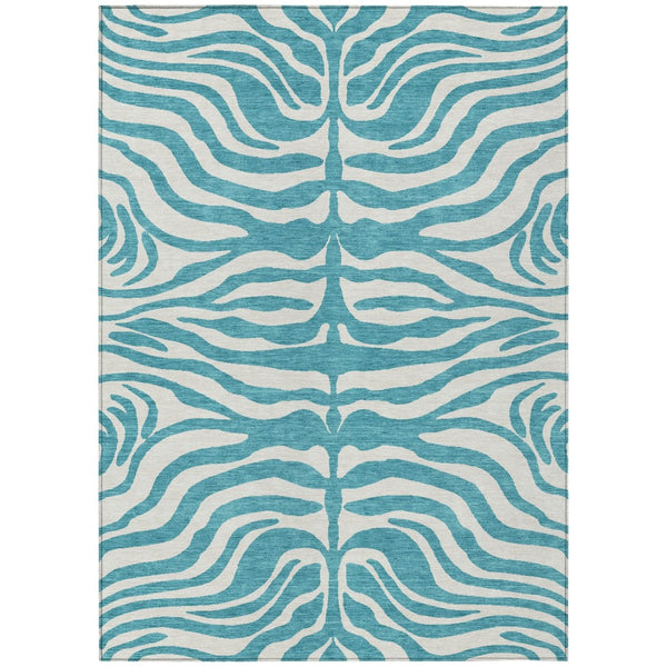 HomeRoots 5' Teal Blue & Ivory Animal Print Area Rug - Stylish, Washable, Indoor/Outdoor, Durable & Versatile 10' X 14' 600665