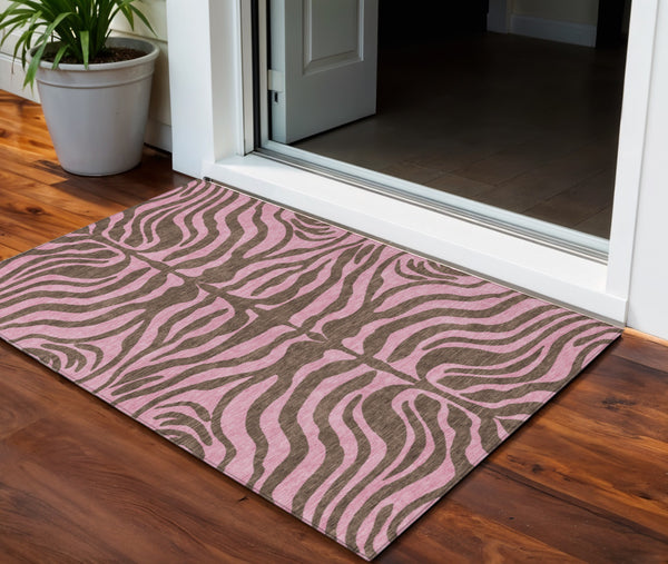 Homeroots 3' Animal Print Indoor Outdoor Area Rug - Stylish Brown And Pink Design, Washable & Durable Comfort 3' X 5' Polyester 600666