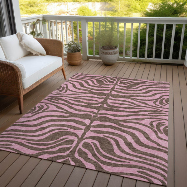 Homeroots 3' Animal Print Indoor Outdoor Area Rug - Stylish Brown And Pink Design, Washable & Durable Comfort 5' X 8' Polyester 600667
