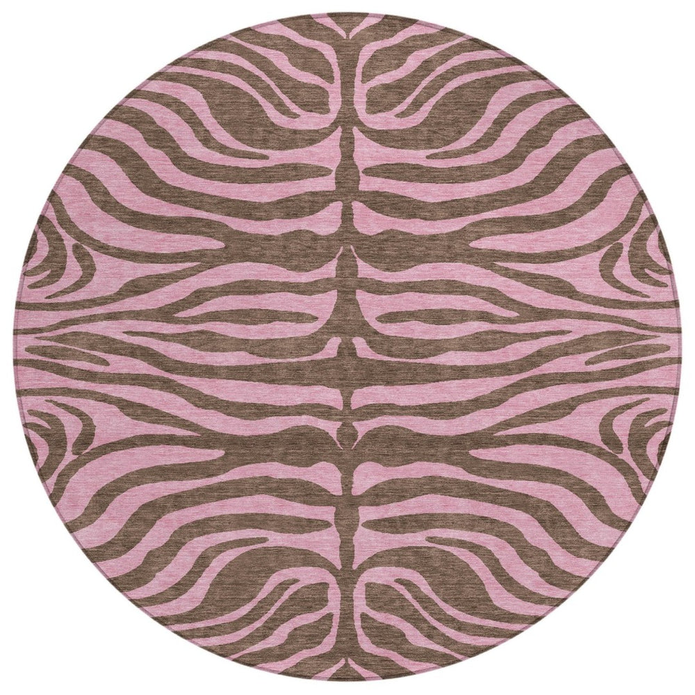 HomeRoots 5' Stylish Brown and Pink Animal Print Area Rug - Washable, Durable, Perfect for Indoor and Outdoor Use 8' Round 600668