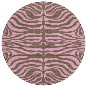 HomeRoots 5' Stylish Brown and Pink Animal Print Area Rug - Washable, Durable, Perfect for Indoor and Outdoor Use 8' Round 600668