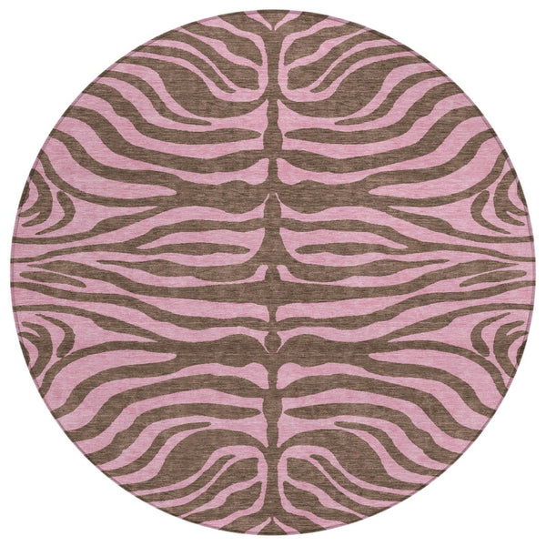 HomeRoots 5' Stylish Brown and Pink Animal Print Area Rug - Washable, Durable, Perfect for Indoor and Outdoor Use 8' Round 600668