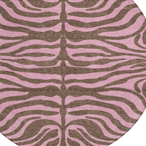 Homeroots 3' Animal Print Indoor Outdoor Area Rug - Stylish Brown And Pink Design, Washable & Durable Comfort 8' Round Polyester 600668
