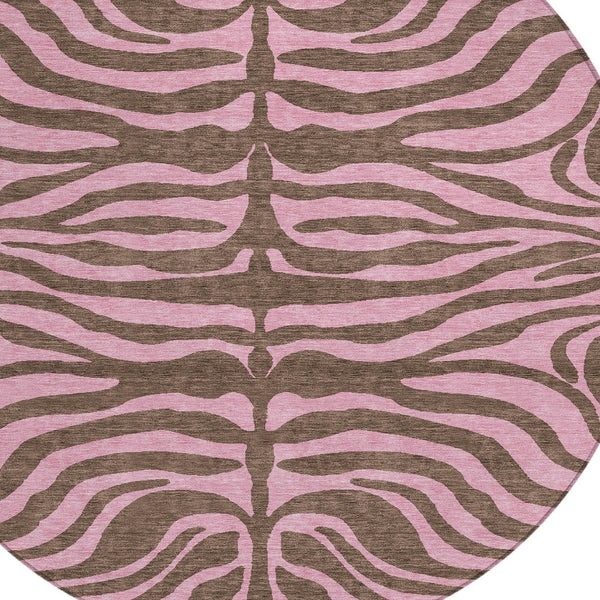 Homeroots 3' Animal Print Indoor Outdoor Area Rug - Stylish Brown And Pink Design, Washable & Durable Comfort 8' Round Polyester 600668