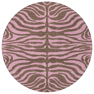 Homeroots 3' Animal Print Indoor Outdoor Area Rug - Stylish Brown And Pink Design, Washable & Durable Comfort 8' Round Polyester 600668