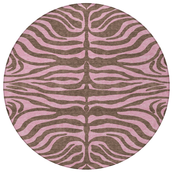 Homeroots 3' Animal Print Indoor Outdoor Area Rug - Stylish Brown And Pink Design, Washable & Durable Comfort 8' Round Polyester 600668