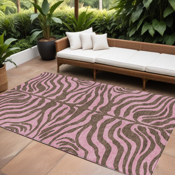 Homeroots 3' Animal Print Indoor Outdoor Area Rug - Stylish Brown And Pink Design, Washable & Durable Comfort 8' X 10' Polyester 600669