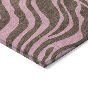 Homeroots 3' Animal Print Indoor Outdoor Area Rug - Stylish Brown And Pink Design, Washable & Durable Comfort 8' X 10' Polyester 600669
