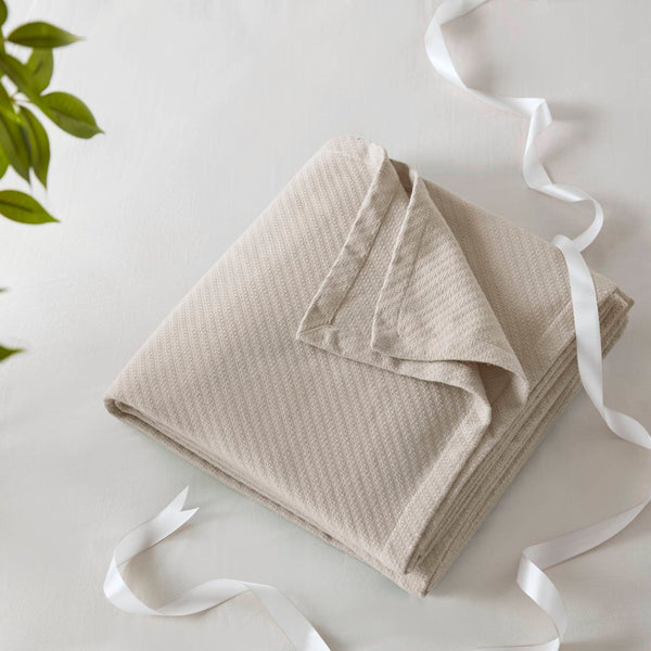 English Elm 1-piece King Cotton Woven Blanket Oeko-tex Certified Lightweight Layering Bedding Beige B035P408741