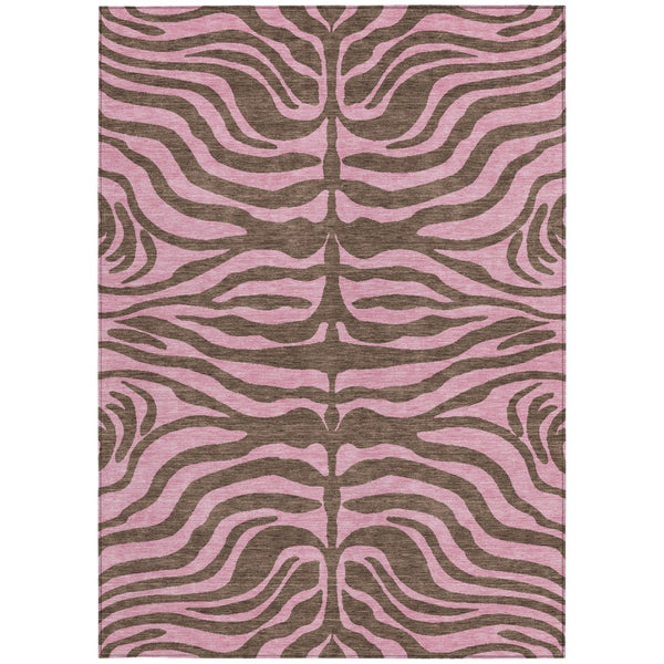 Homeroots 3' Animal Print Indoor Outdoor Area Rug - Stylish Brown And Pink Design, Washable & Durable Comfort 9' X 12' Polyester 600670