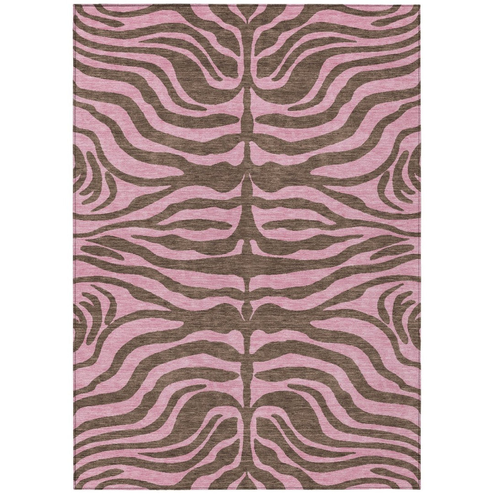 HomeRoots 9' X 12' Stylish Brown and Pink Animal Print Rug - Washable, Durable, Indoor/Outdoor Versatility! 600670