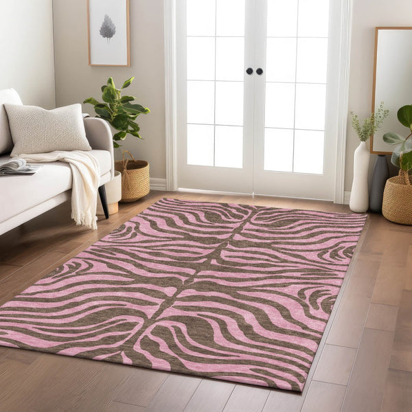 Homeroots 3' Animal Print Indoor Outdoor Area Rug - Stylish Brown And Pink Design, Washable & Durable Comfort 9' X 12' Polyester 600670