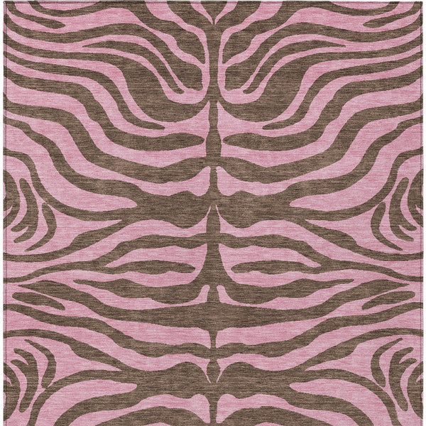 Homeroots 3' Animal Print Indoor Outdoor Area Rug - Stylish Brown And Pink Design, Washable & Durable Comfort 10' X 14' Polyester 600671