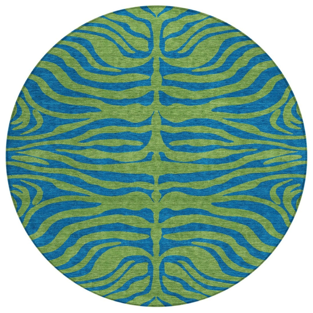 HomeRoots 5' Vibrant Green and Teal Blue Animal Print Area Rug - Washable, Stylish, Indoor/Outdoor Decor 8' Round 600674